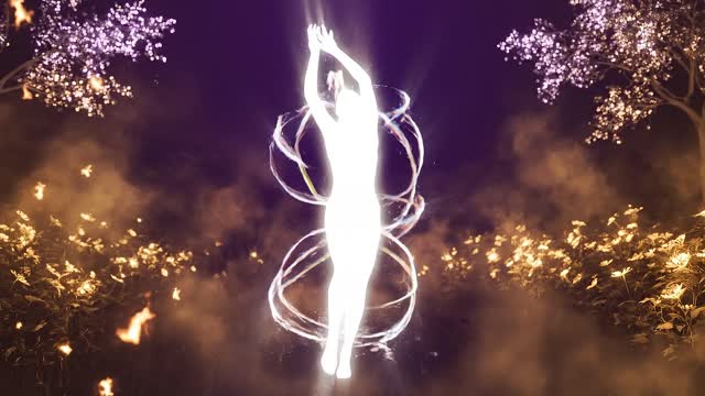 Experimental digital art video. A glowing white silhouette of a...